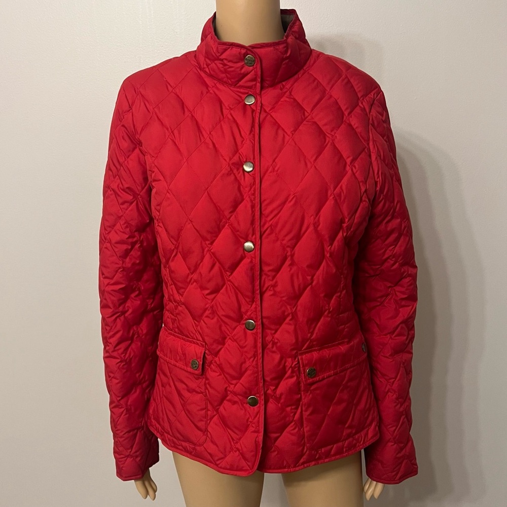 Eddie Bauer Quilted Down Jacket Red Lightweight Snap Up Spring Women’s Size L